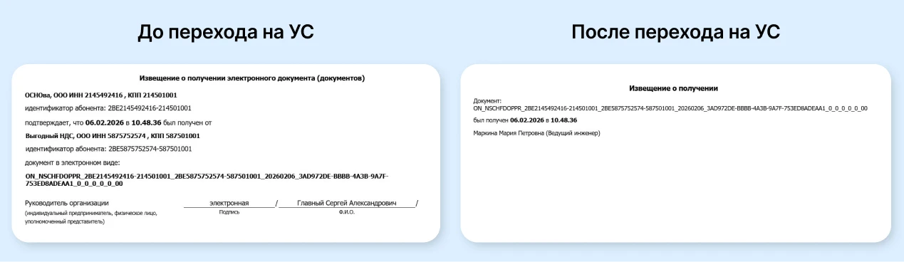 Сравнение извещения о получении до и после перехода на универсальное служебное сообщение